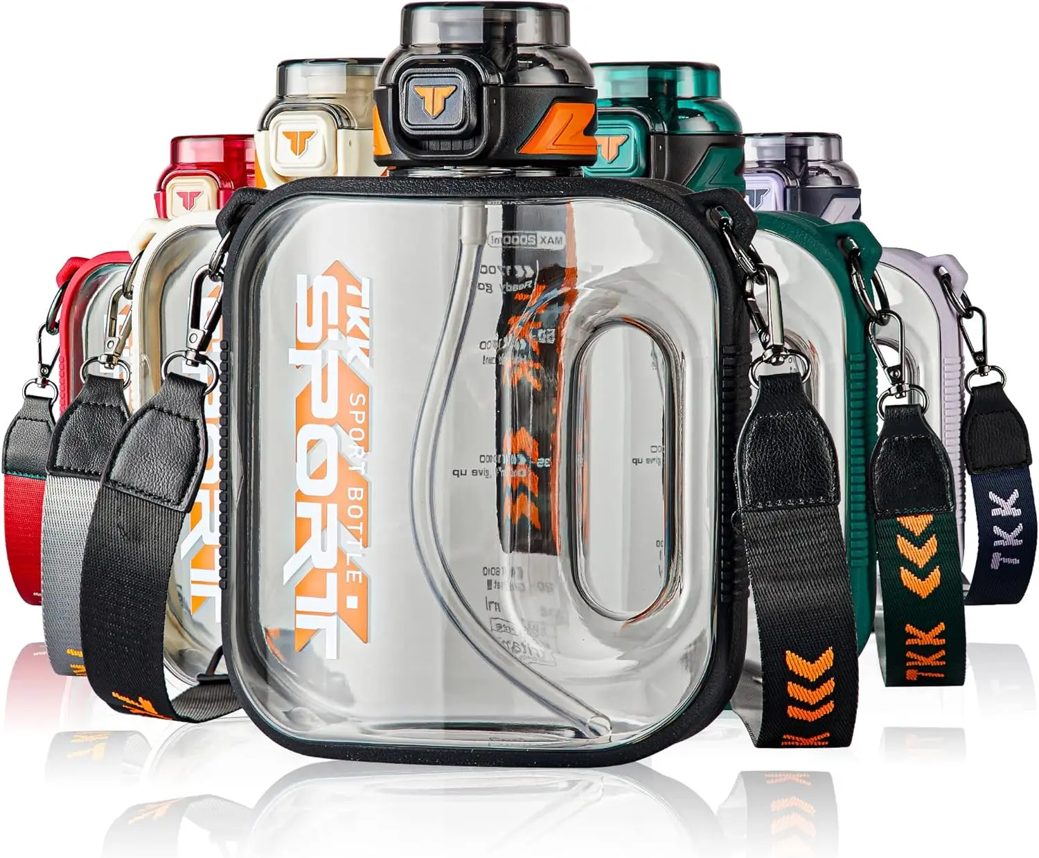 Botella de agua de medio galón con pajita, Tritan sin BPA de 64 oz, apta para lavavajillas, negra