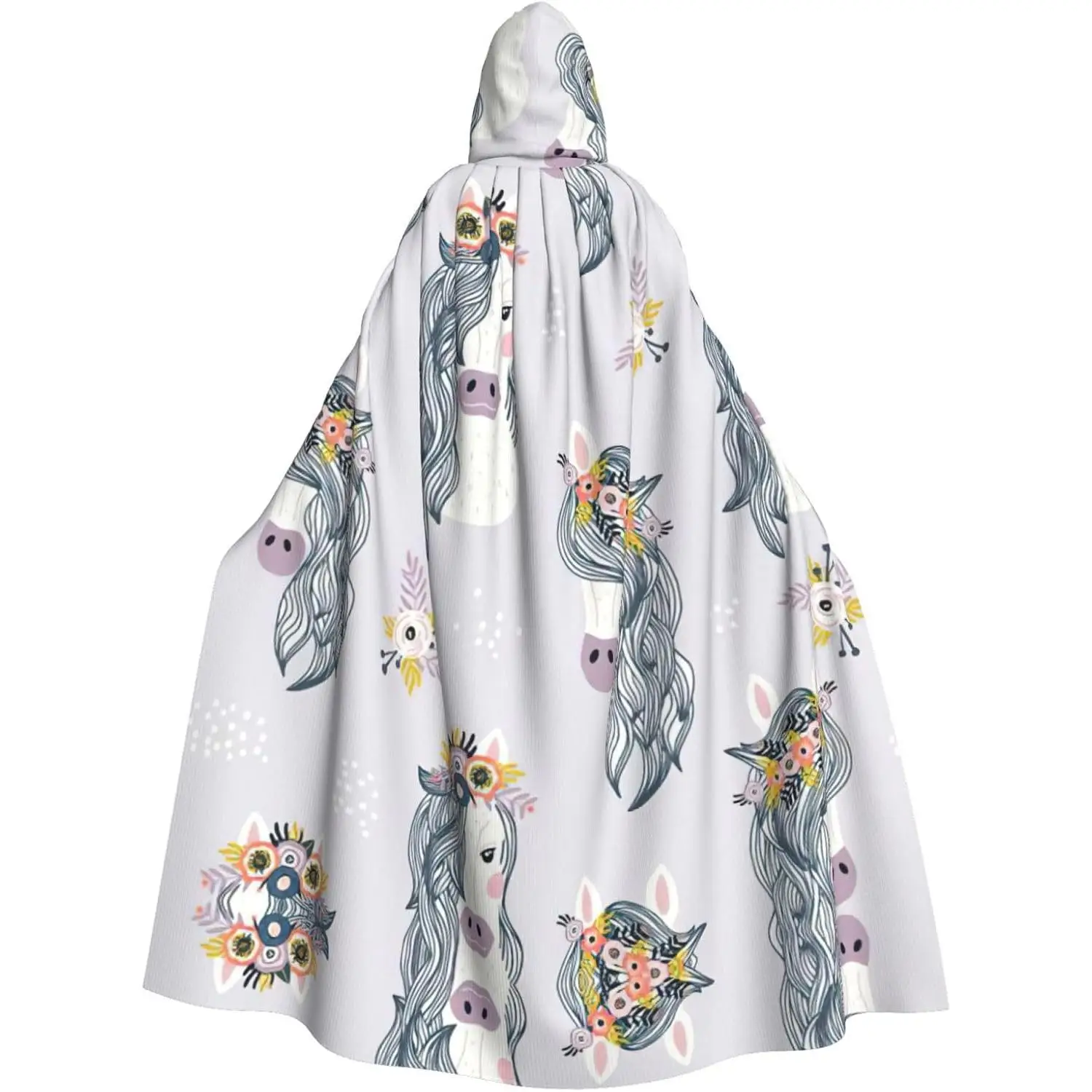 

Adorable Horses Print Halloween Hooded Cloak Adults Stylish Cape For Carnivals Themed Parties Cosplays