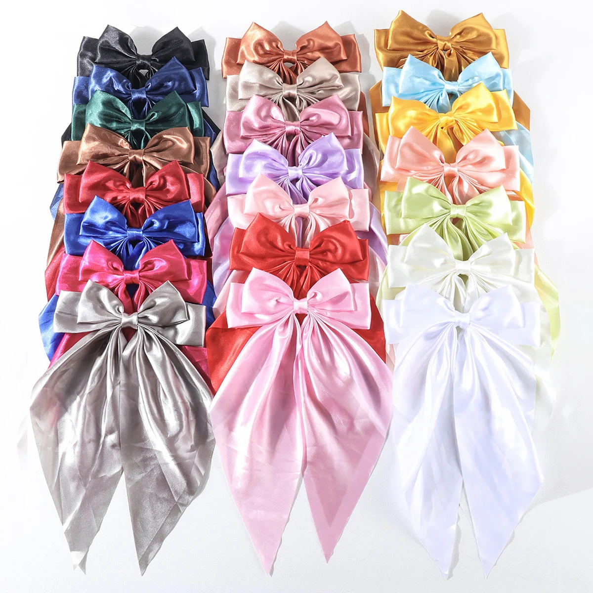 12/24Pcs Women Bow Satin Hair Clip Elegant Solid Satin Hairpins Spring Clip Headband with Clips Girls Hair Accessories Headwear