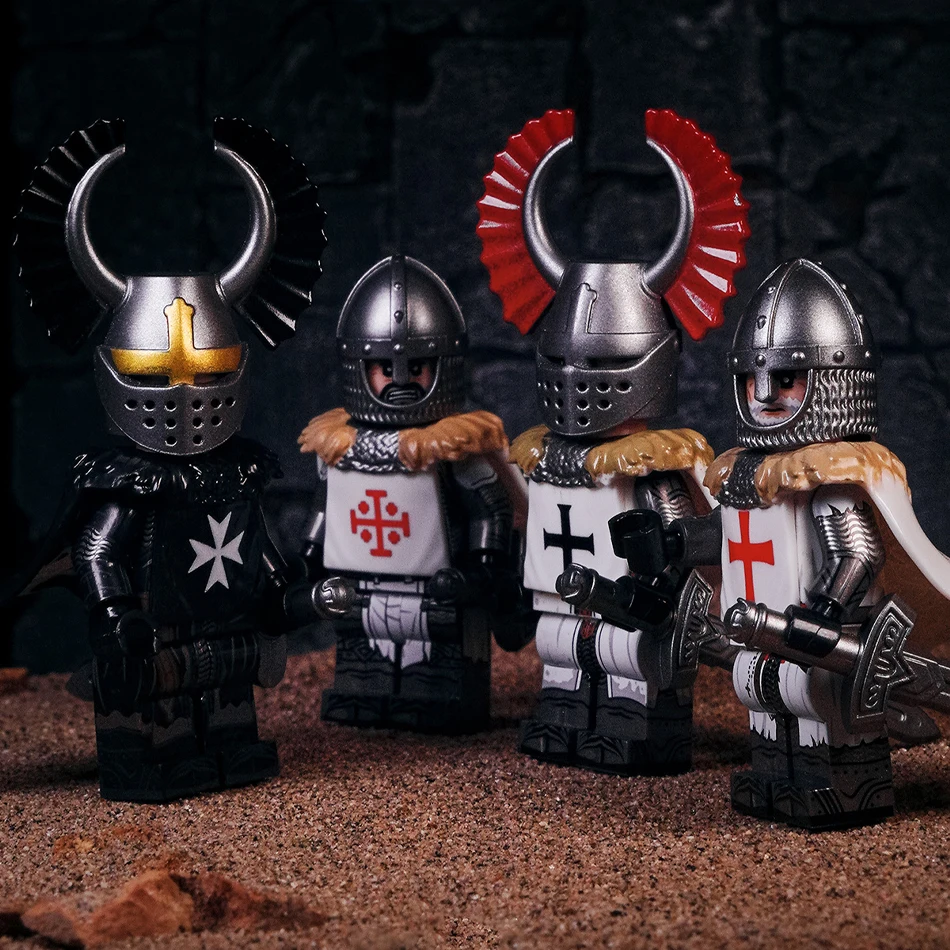 MOC Bricks Medieval The Crusades Building Blocks Teutonic Templar Knights War Horse Mini Action Figures Toys Kids Christmas Gift