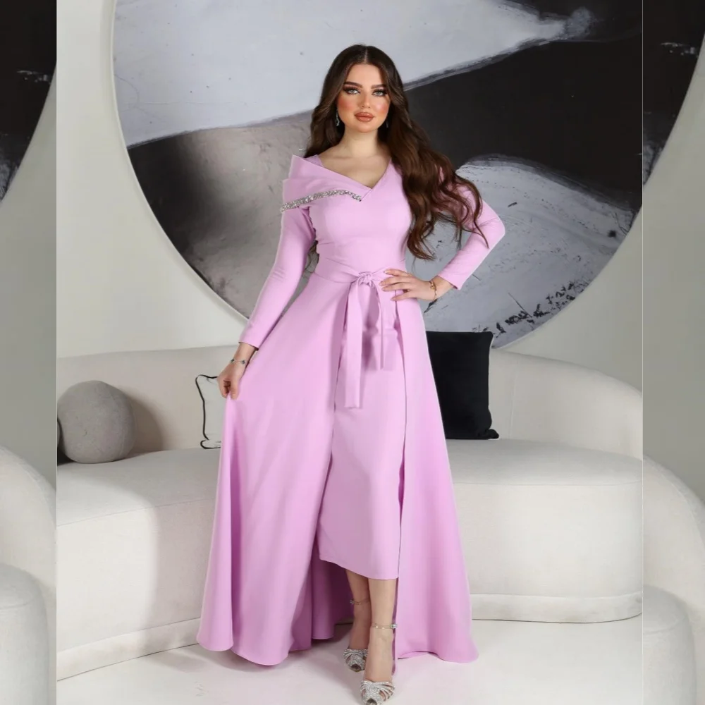 

CustomizedJersey Beading Draped Pleat Homecoming A-line Off-the-shoulder Bespoke Occasion Gown Long Dresses