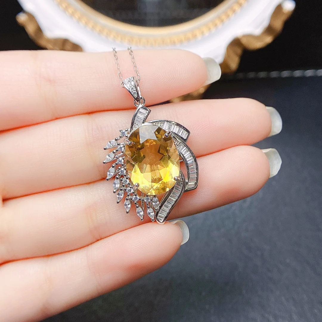 FS Silver 925 Jewelry Necklace With Natural Citrine Gemstones Pendants for Women Wedding Engagement Party Gift Wholesale MeiBaPJ