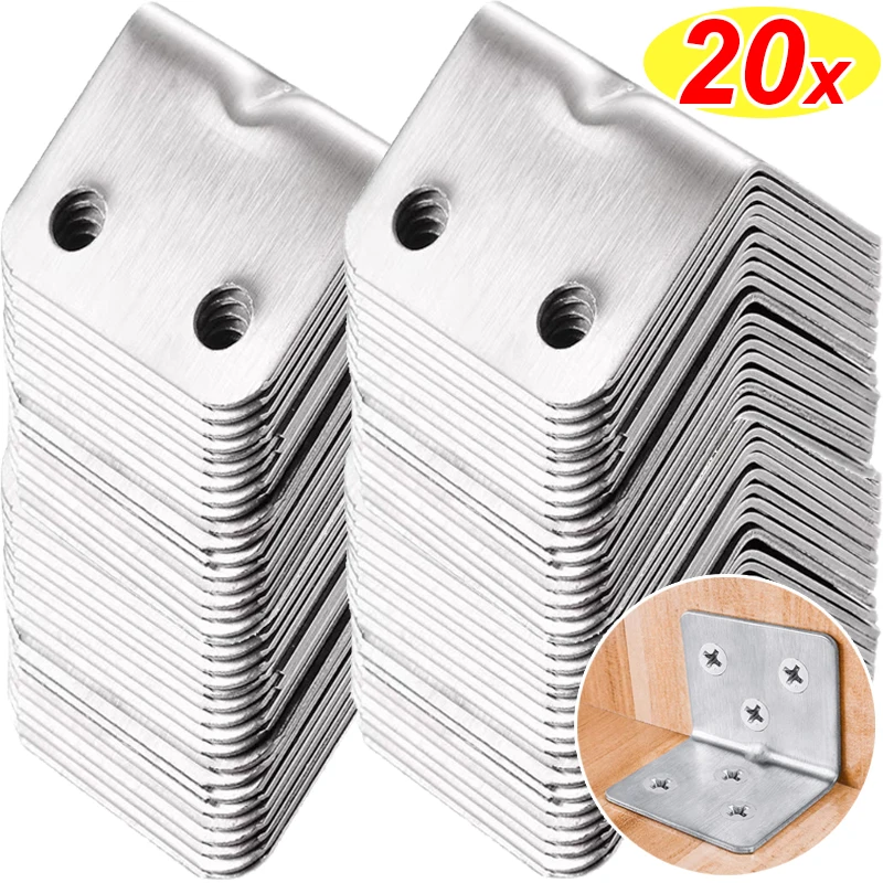 New Stainless Steel Corner Brackets 90 Degree Right Angle Fixed Bracket Fastener for Wood Furniture Bedframe Cabinet Accessories