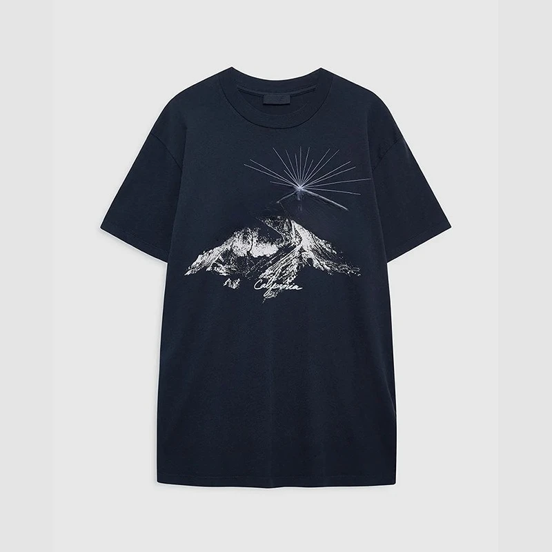 26 Early Spring New Landscape Letter Print Crew Neck Cotton Short Sleeve T-Shirt