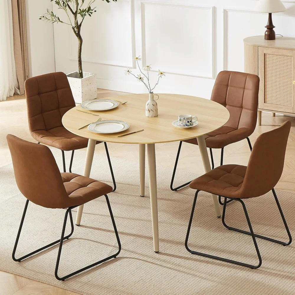 

43.3 Inch Round Dining Table Set for 4, Modern Small Kitchen Coffee Set for Dining Room Kitchen Apartment (Cream Table+4 U-Shape