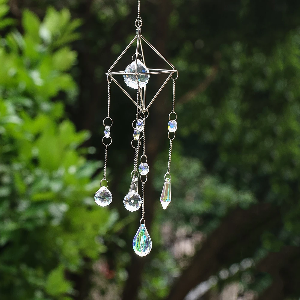 Crystal Suncatchers Hanging Wind Chimes Rainbow Maker Sparkling Crystals Ball Prisms Bead Chain Pendant Garden Wedding Decor