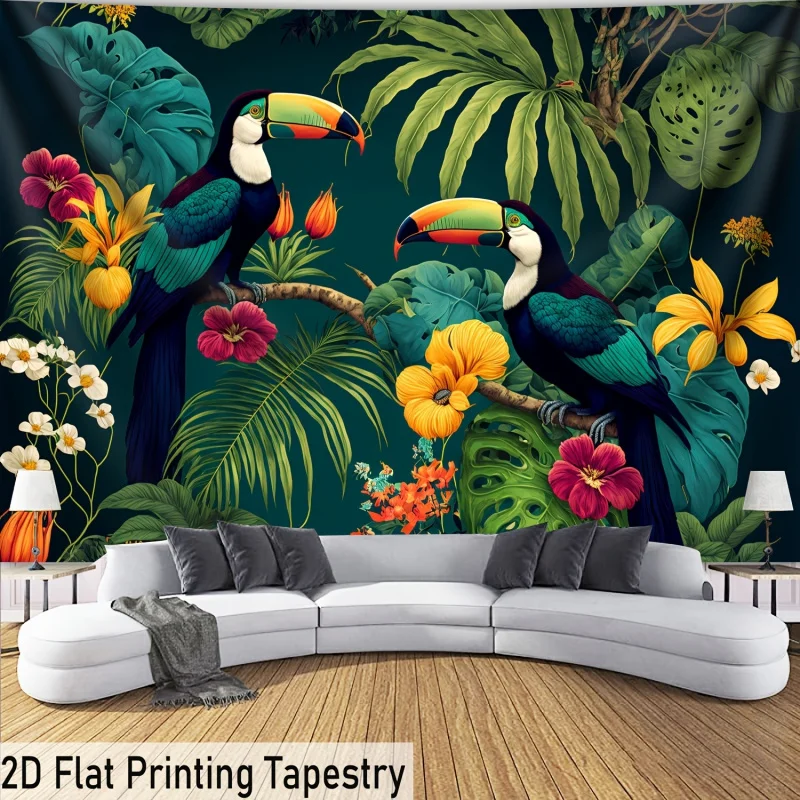 Colorful Parrot Plants Landscape Tapestry Living Room Bedroom Party Wall Decoration Polyester Fiber Wall Hanging Home Decoration