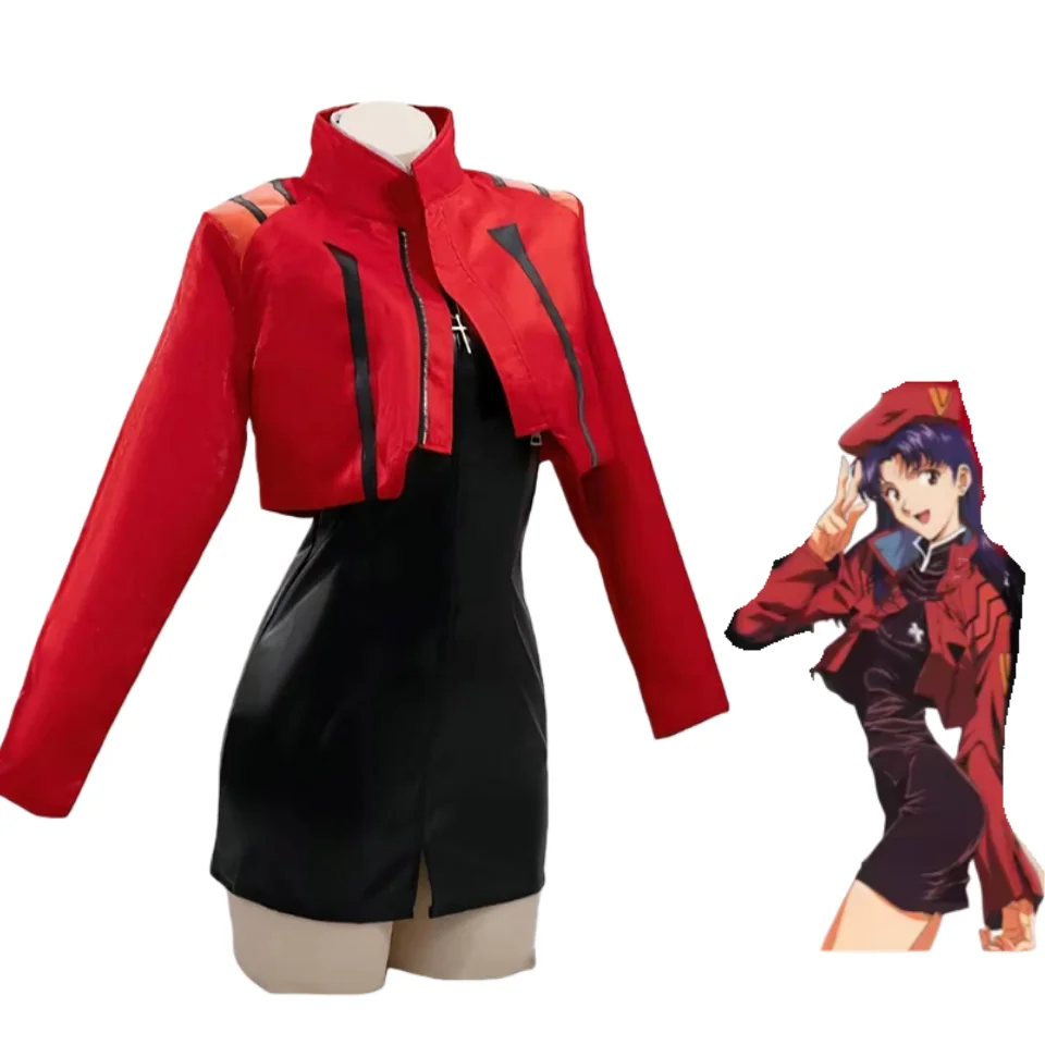 Katsuragi Misato Cosplay Costume EVA Red Jacket Dress Sexy Girl Uniform Bunny Suit lFul Anime EVA Halloween Party Women H
