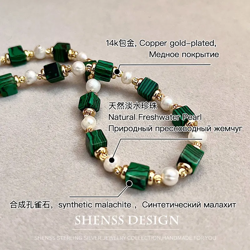 Natural Freshwater Pearl Necklace Malachite Bracelet Earring Plated 14K Gold Accessories