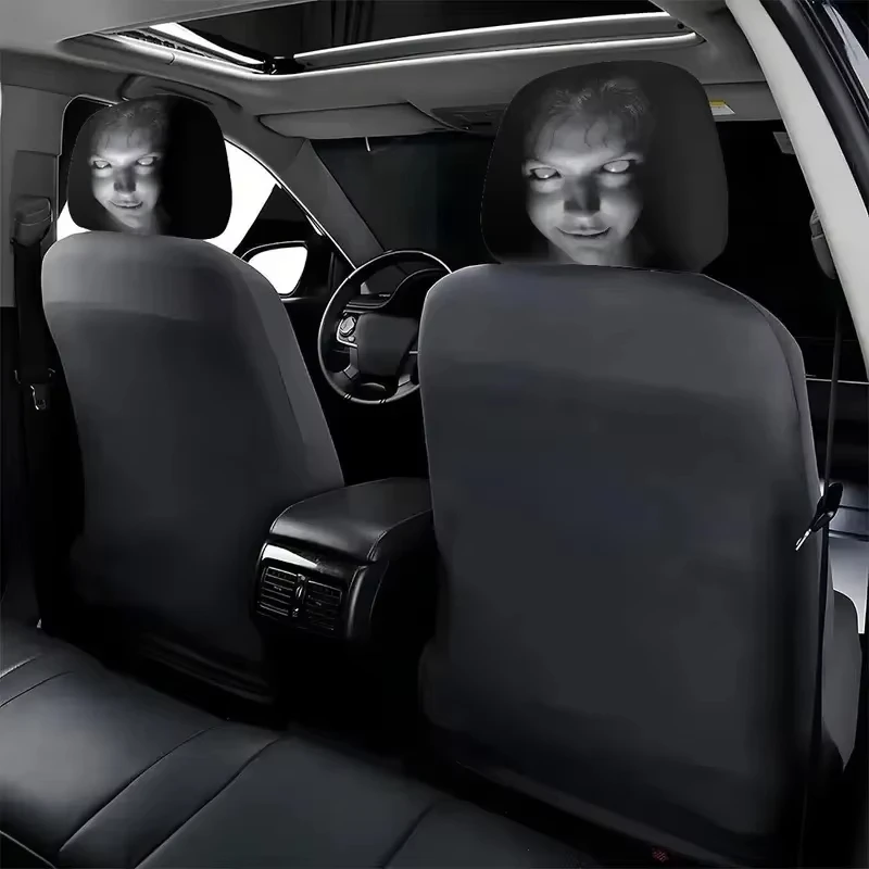 2Pcs Halloween Horror Face Printing Car Headrest Covers Universal Elastic Car Seat Headrest Cover