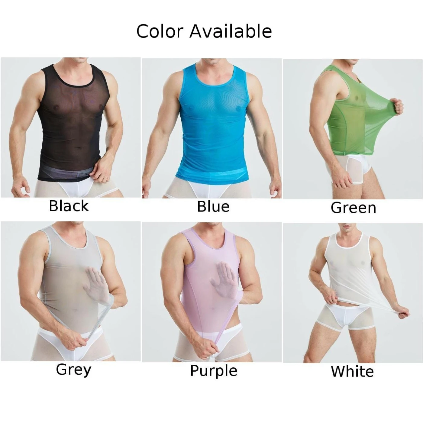 Camisetas sin mangas de malla transparente para hombre, camisas sin mangas transparentes, Tops deportivos elásticos para gimnasio, chaleco de cuerda