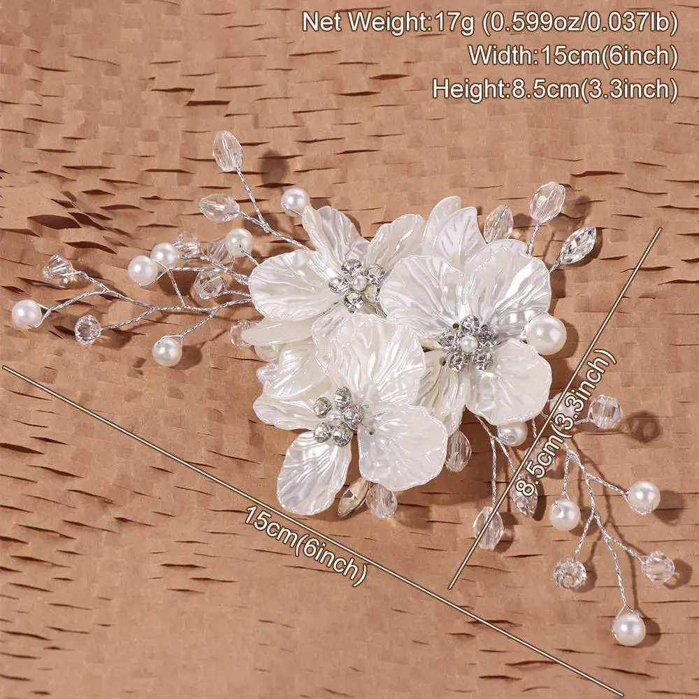 New Crystal Pearl Flower Bridal Headwear White Handmade Bride Headdress Luxury Elegant Wedding Hairpin For Women