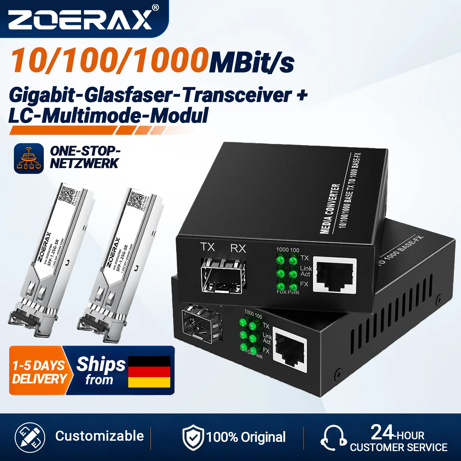 ZoeRax Gigabit SFP zu RJ45 Medienkonverter 1,25G LC Multimode-Glasfaser-Transceiver Kompatibel mit Cisco/TP-Link/Anderen Marken