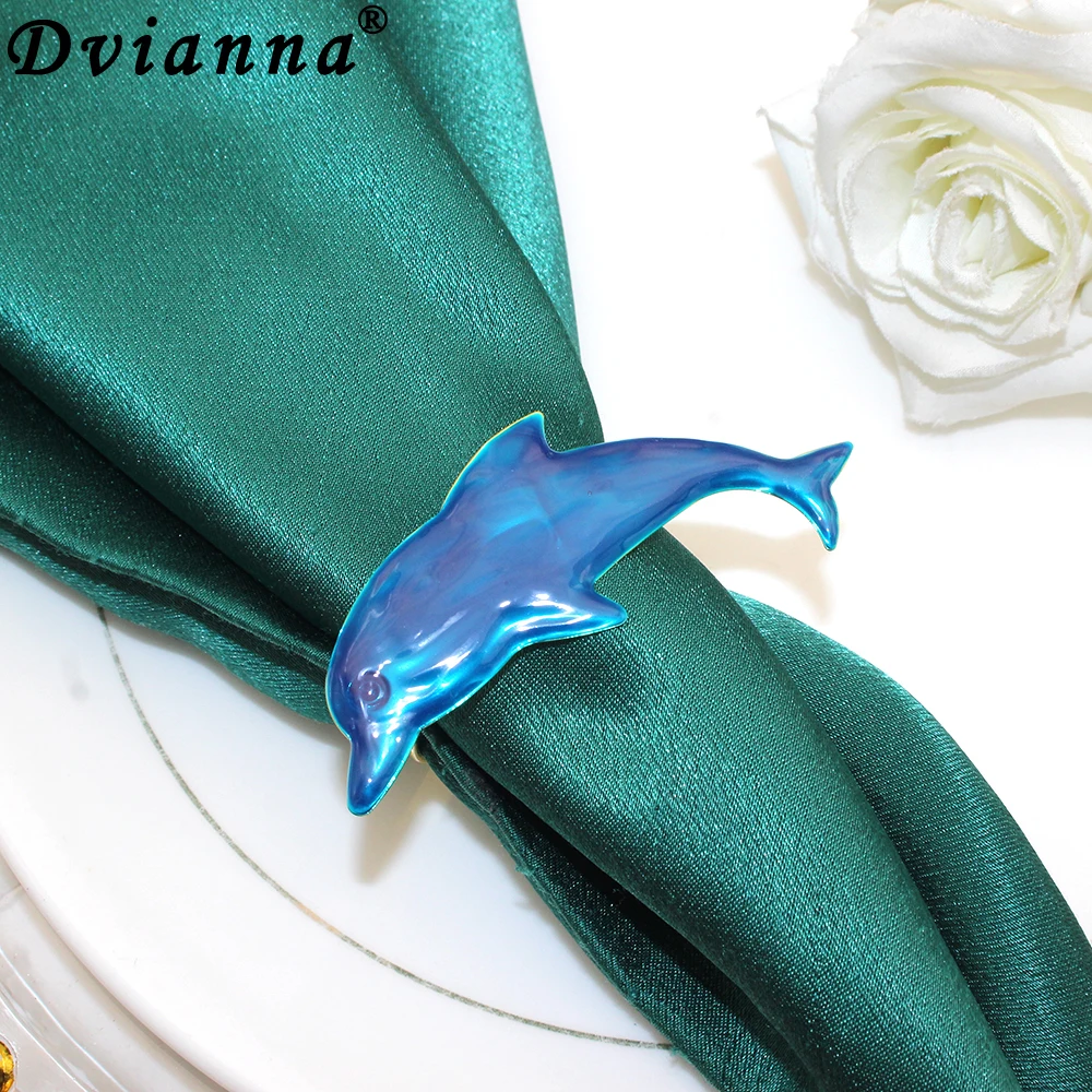 20Pcs Blue Dolphin Napkin Rings Ocean Sea Animal Napkin Holder for Coastal Tropical Beach Gift Christmas Xmas Table Decoration