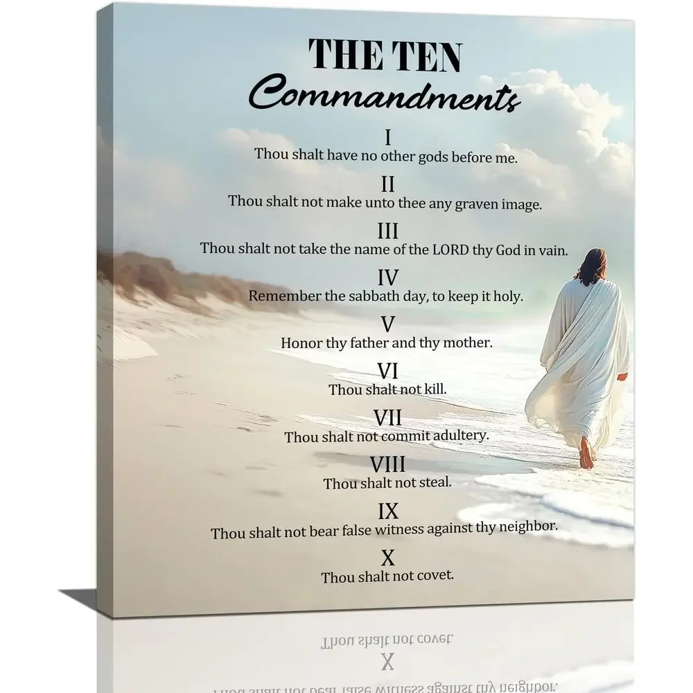 Inspirational Ten Commandments Canvas Art - Christian Bible Verse Wall Decor for Home or Church, 24x20