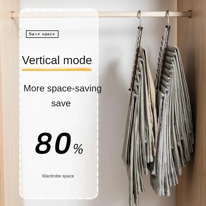 5/9Layers Stainless Steel Pants Hangers,Space Saving Clothes Rack Organizer for Jeans Scarf,Adjustable Non-slip Wardrobe Hanging