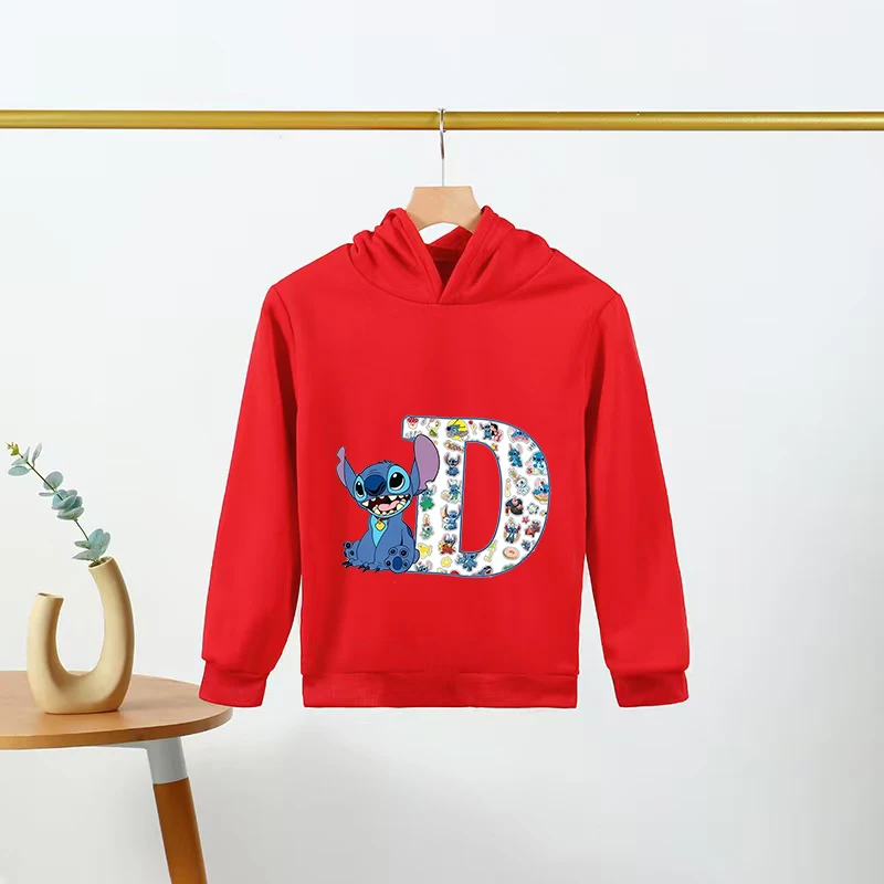 

Children Hoodies Stitch Letter ABCD Kawaii Fashion Pullover Sweatshirt Anime Manga Cartoons Girls Boy Kids Casual Clothes Tops