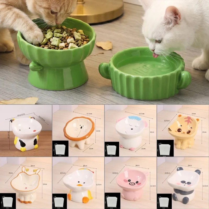 Comedero de Cerámica con Forma de Cactus para Mascotas, con Protección para el Cuello, para Perros y Gatos, Antideslizante, Fácil de Limpiar, para Animales Pequeños