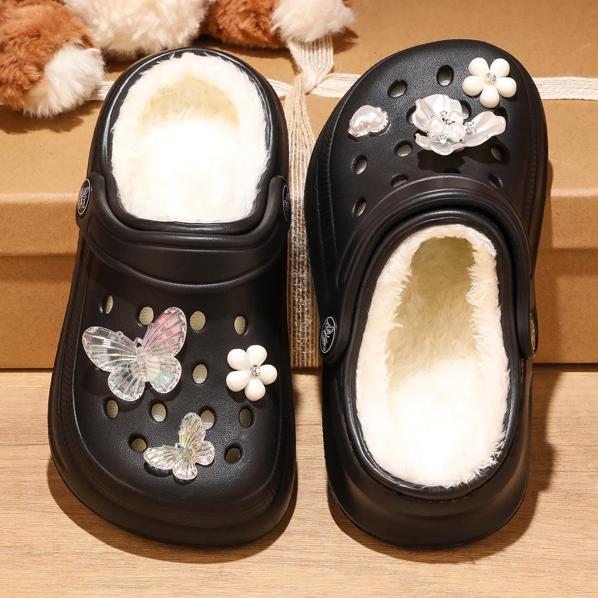Kinder-Clogs und -Mules mit Fellfutter, leichte Garten-Schuhe mit Baumwollfutter, warme Hausschuhe für Jungen, Mädchen und Kleinkinder, 168. – Detail 19