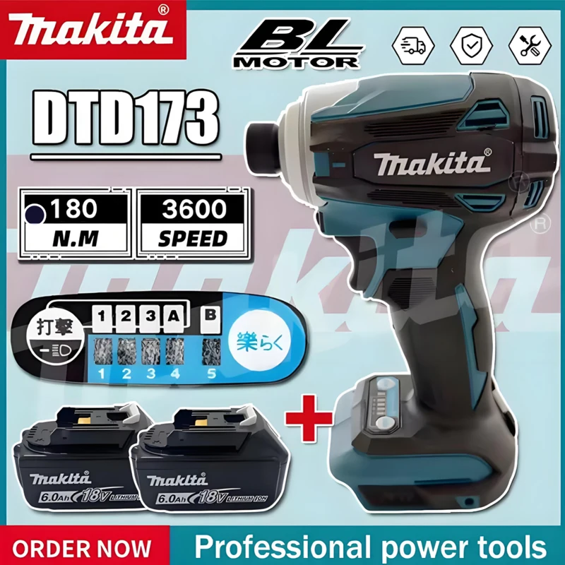 

Makita DTD173 18V LXT BL Brushless Impact Driver - 180 N·m Max Torque, 4-Speed Mode, 1/4" Hex Shank