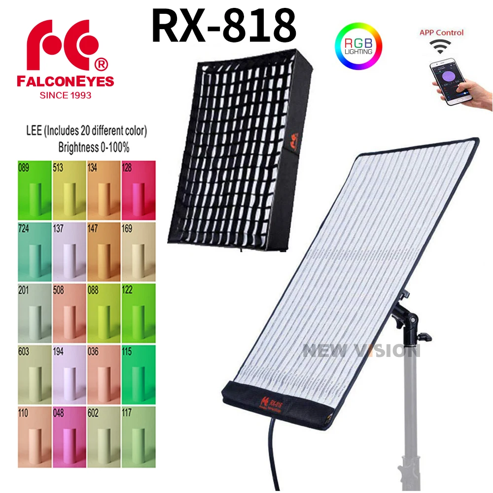 

FalconEyes RX-818 100W RGB LED Video Fotografia Light Support APP Remote Control Portable 8 Scene Modes Continuous Lighting Lamp