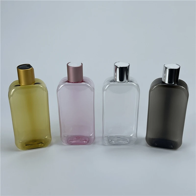 250ML X 25 Empty Square Pink Gold Black Clear Plastic Lotion Bottles With Anodized Aluminum Disc Top Lid Shampoo PET Containers