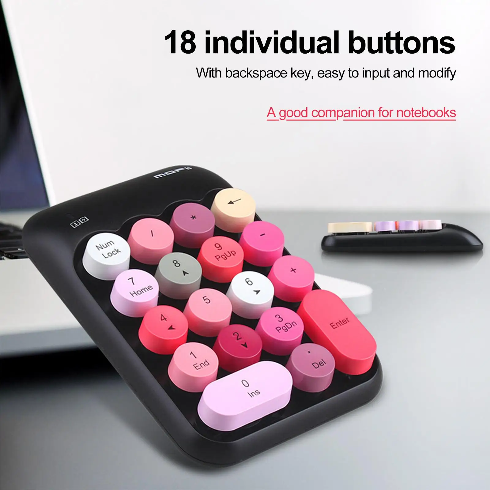 Wireless Numerical Keypad, 18 Round Key 2.4 GHz USB Number Pad Financial Accounting Keyboard Extensions for Notebook PC Laptop