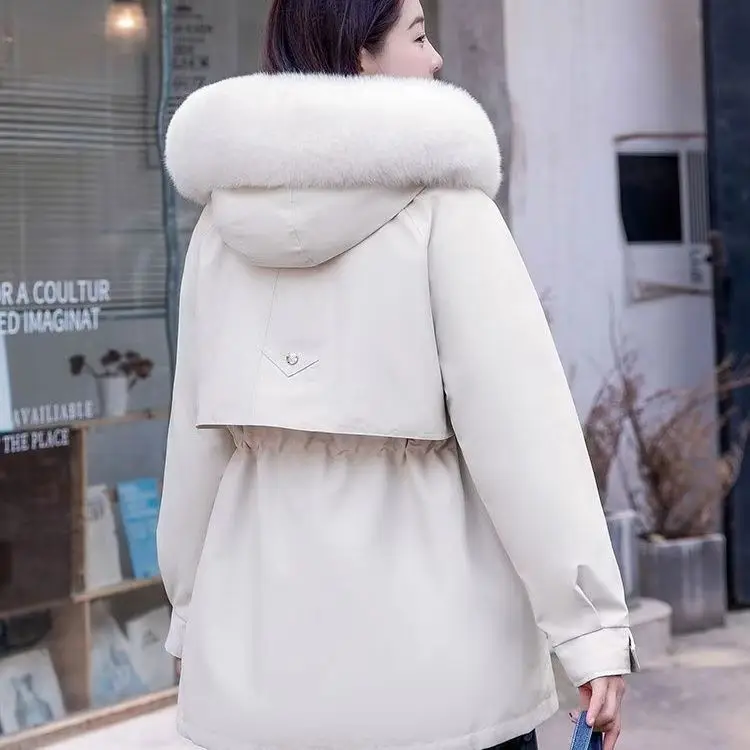 معطف سترة نسائي شتوي جديد لعام 2025 بياقة من الفرو الحقيقي وياقة من فرو الأرانب قابلة للإزالة كيت داخلي من الجلد الطبيعي