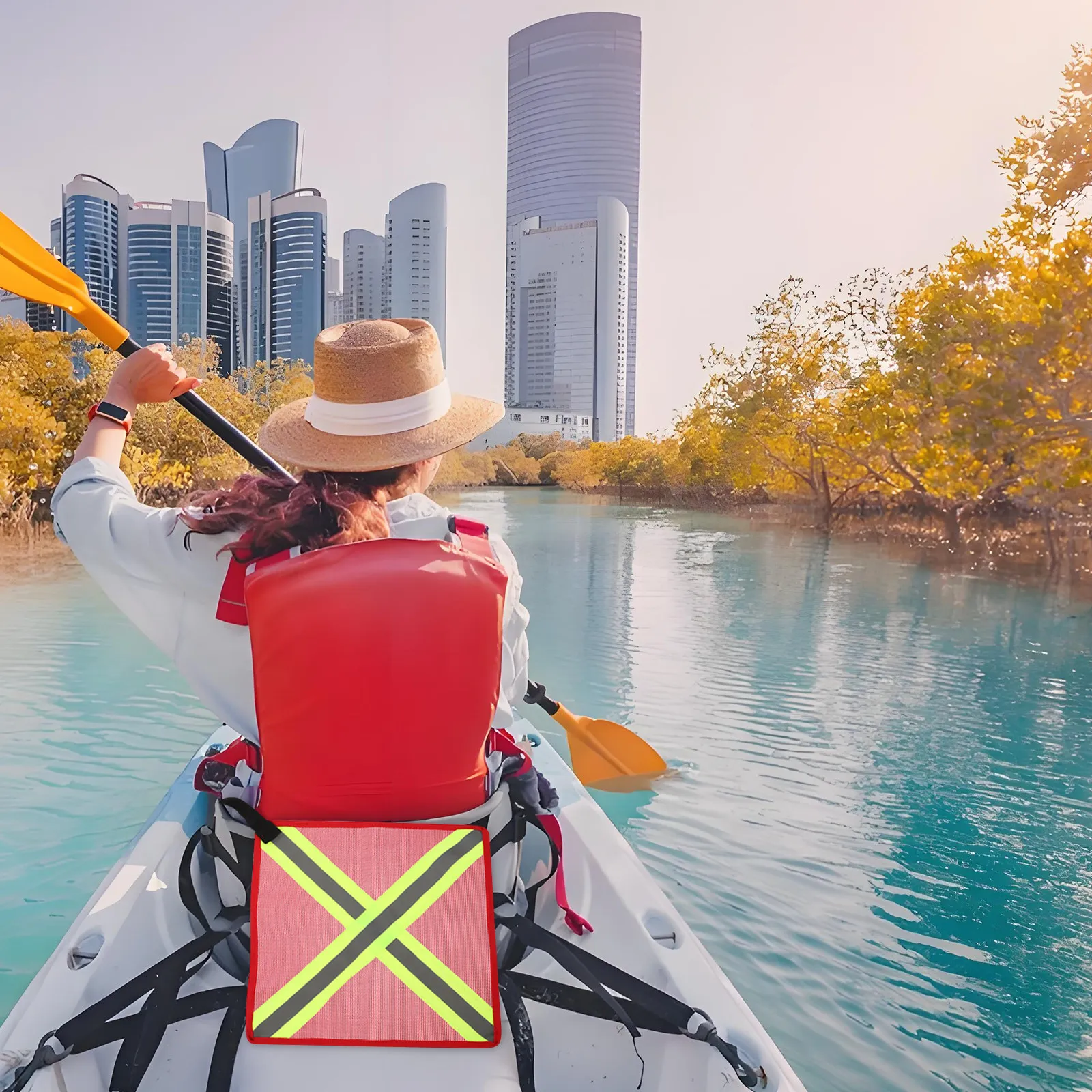 Kayak Safety Flag High Visibility Red Reflective Strips Easy Installation Outdoor Kayak Boat Canoe Towing Warning Safety Flag