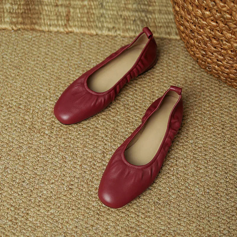 Genuine Leather Flats Soft Women Sheepskin Summer Casual Shoes Fashion Shallow Heel Superior Quality Slip On Flats ﻿