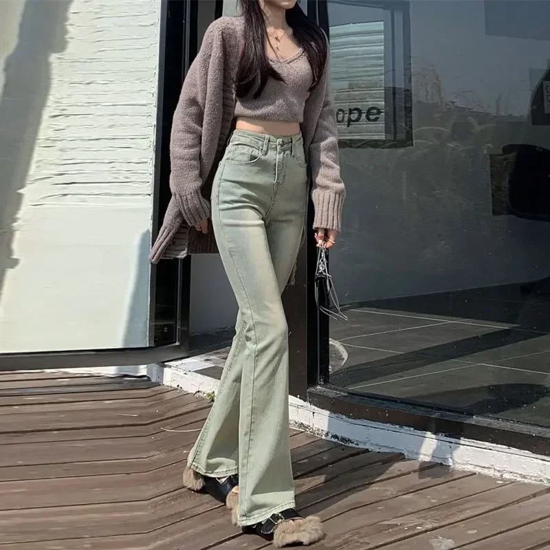 Light-colored American Style Women's Bell-bottom Jeans High-waisted Slimming Bootcut Trousers Versatile Long Pants