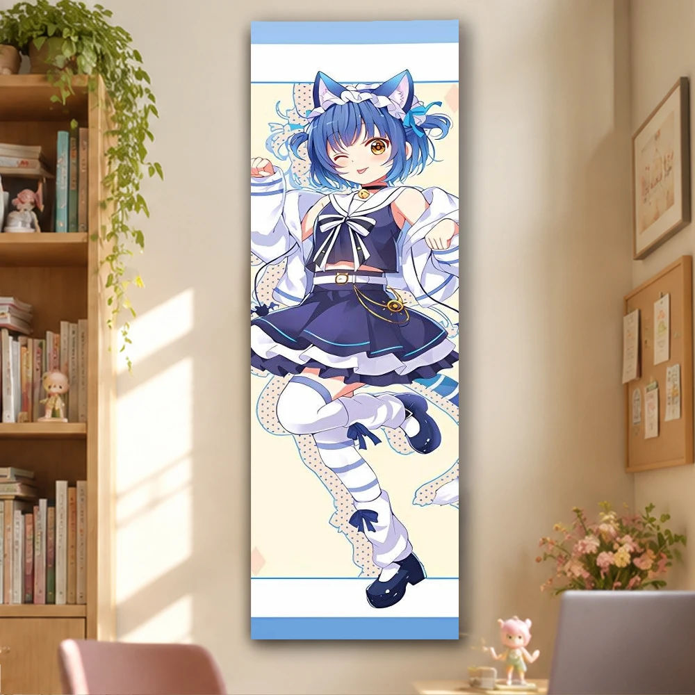 I-Is The Order A Rabbit? Cute Blue Cat Girl Vertical Long Tapestry Kawaii Anime Wall Hanging