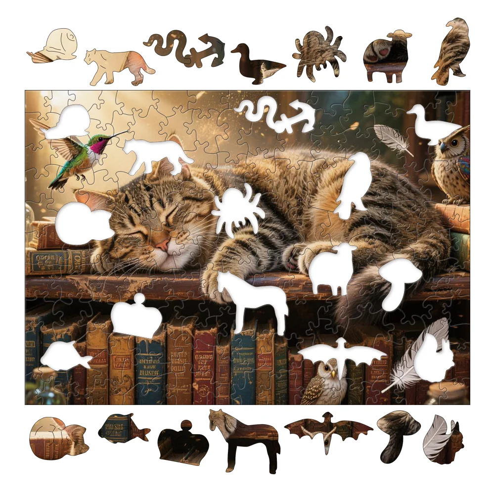 Rompecabezas de madera para gato durmiente, juguete relajante para aliviar el estrés