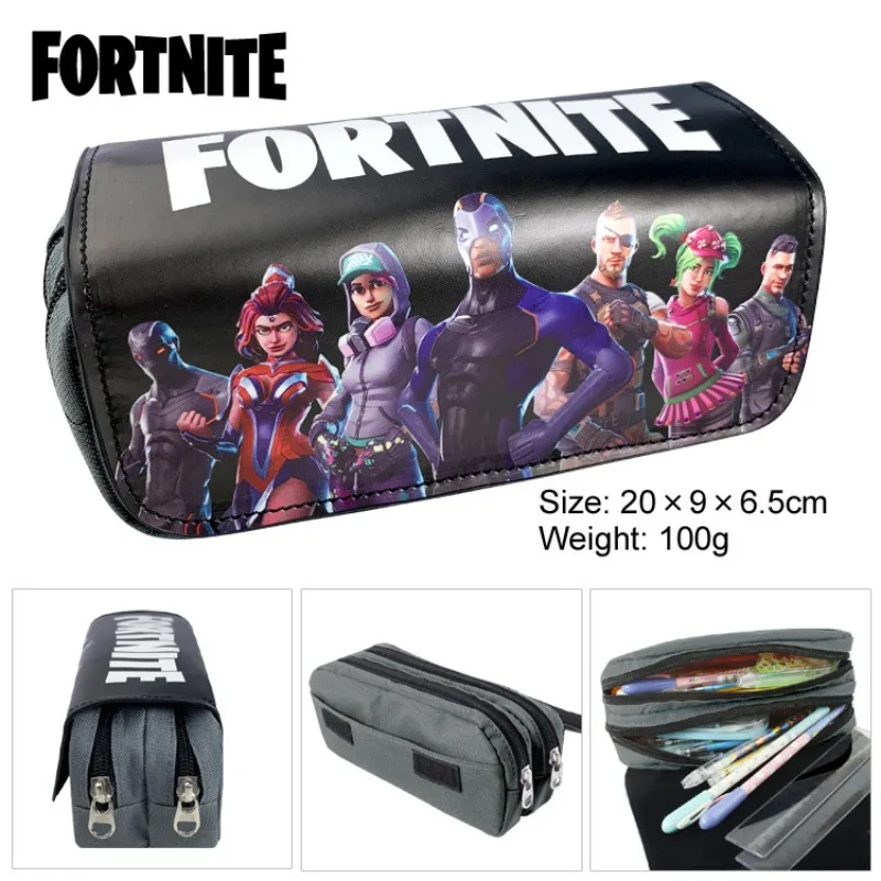 Estuche de lápices Fortnite, estuche de lápices Kawaii de lona de Anime, estuche de bolígrafo de juego de papelería, estuche de lápices escolar de doble capa de dibujos animados bonitos, regalo