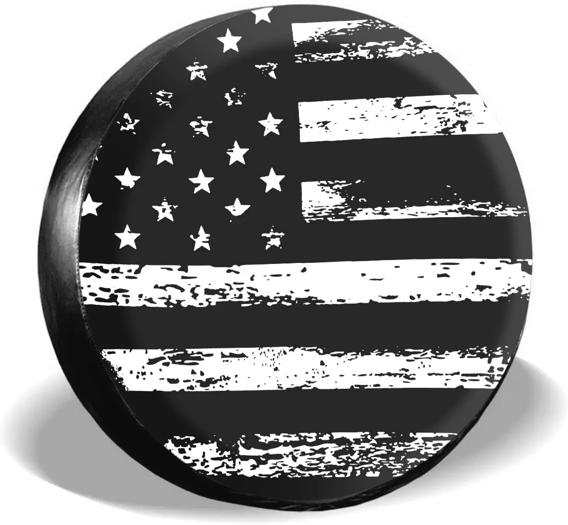 

Leo IRis Rv Spare Tire Cover Wheel Black White Vintage American Flag Protectors Weatherproof DustProof for Camper Universal for