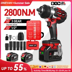 ONEVAN 2800N.M 2800W Brushless Electric Impact Wrench 1/2 Inch Cordless Wrench Screwdriver Power Tool For Makita 18V Battery Pin