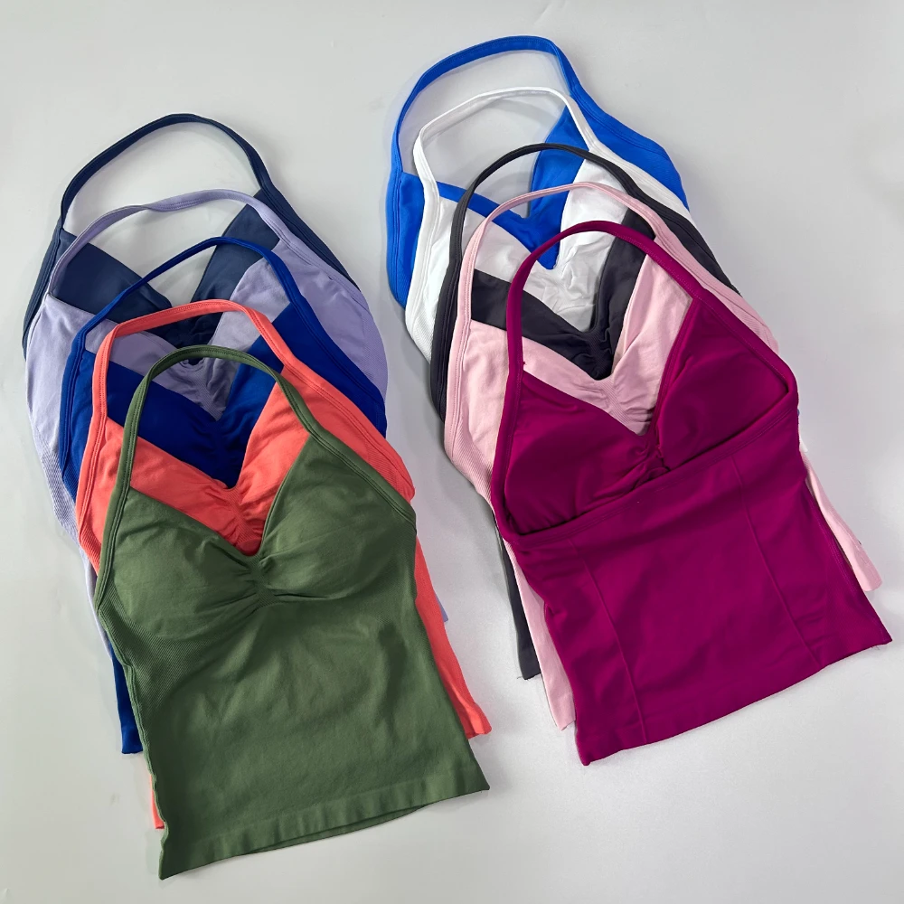 Impact Longline Strappy Top ผู้หญิง Backless Gym Top Scrunch ในตัว Bra เสื้อผ้าโยคะเสื้อแขนกุดชุดออกกําลังกาย Tank Top