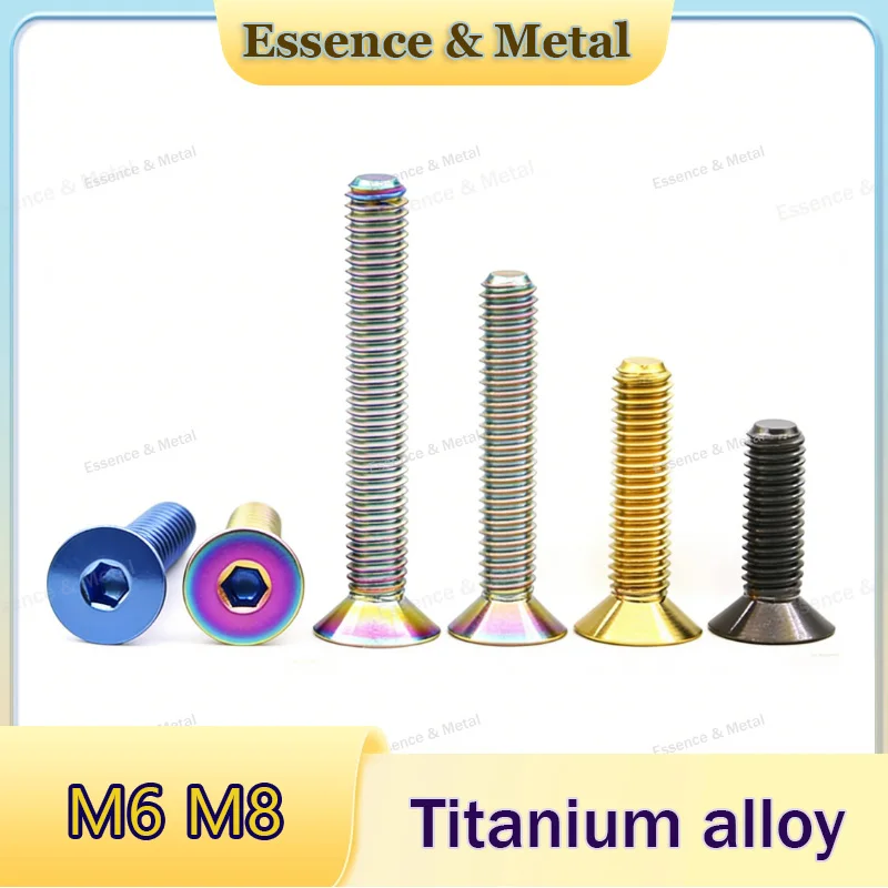 5PCS TC4 Titanium Alloy Hexagonal Bolts M6 M8 Countersunk Head Hexagonal Bolts Colored Screws Special for Bicycle Modification