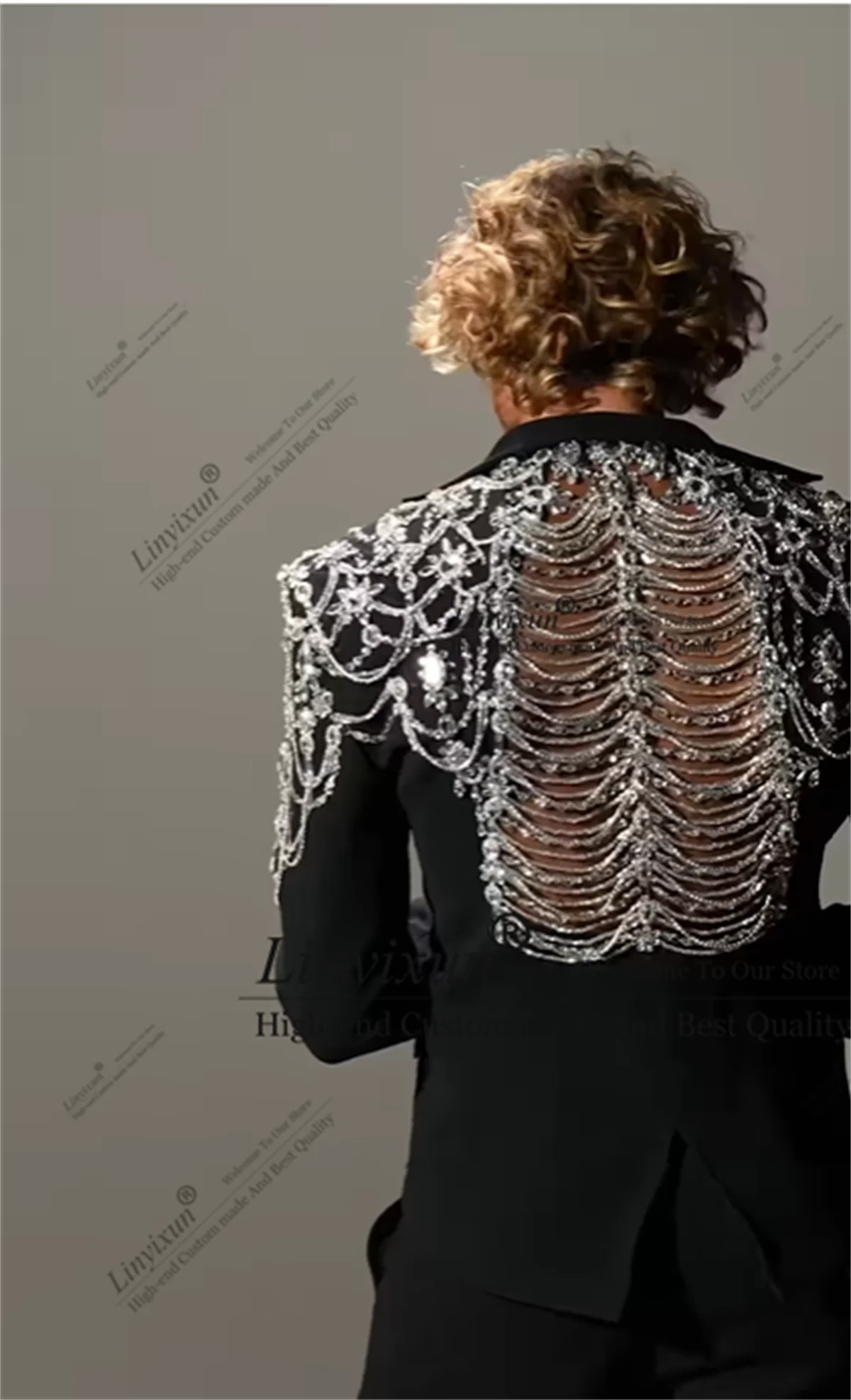 Designer Fashion Beads Crystals Men Suits Groom Wedding Tuxedos Customized trajes para hombre 2 Pieces Sets Male Prom Blazer