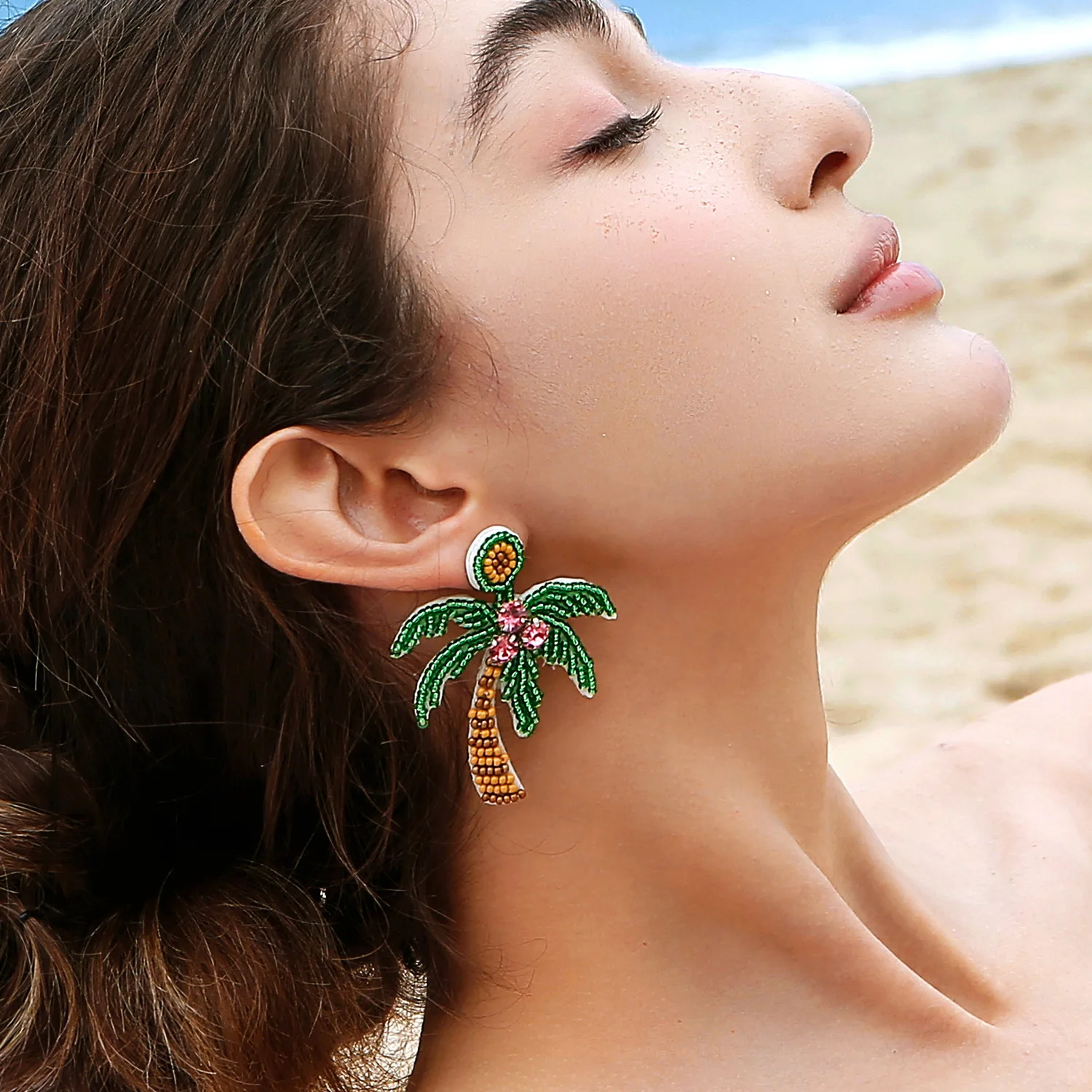 Rice bead earrings Design Originality Coconut tree Hand knitting Bohemia Alloy Fashion Simple Beaded earrings