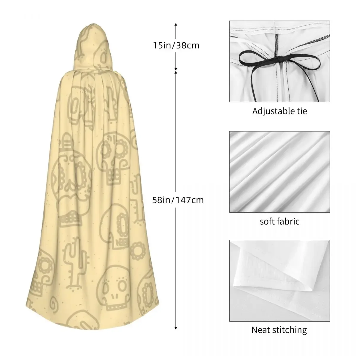 Capa con capucha de Vector sin costuras para hombres y mujeres, calaveras de azúcar, arena, Cosplay de fiesta de Halloween, bata larga de brujería, capucha