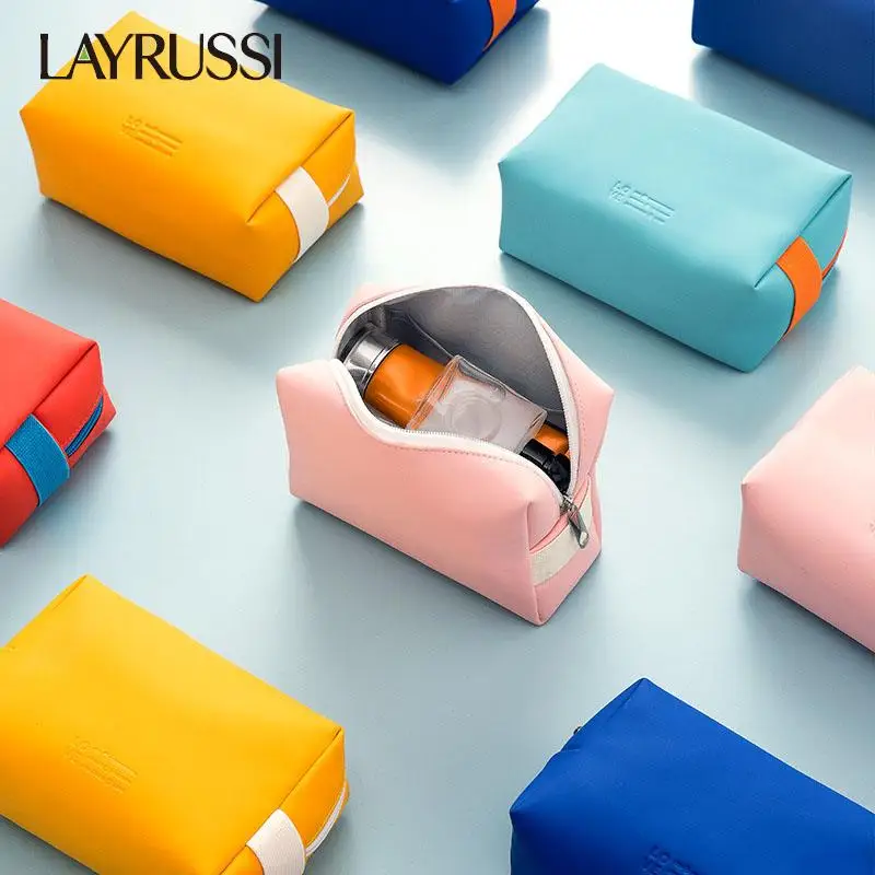 LAYRUSSI Women Waterproof Cosmetic Bag Candy Color Travel Makeup Bag Lady Portable Makeup Organizer Men Toiletry Storage Bag