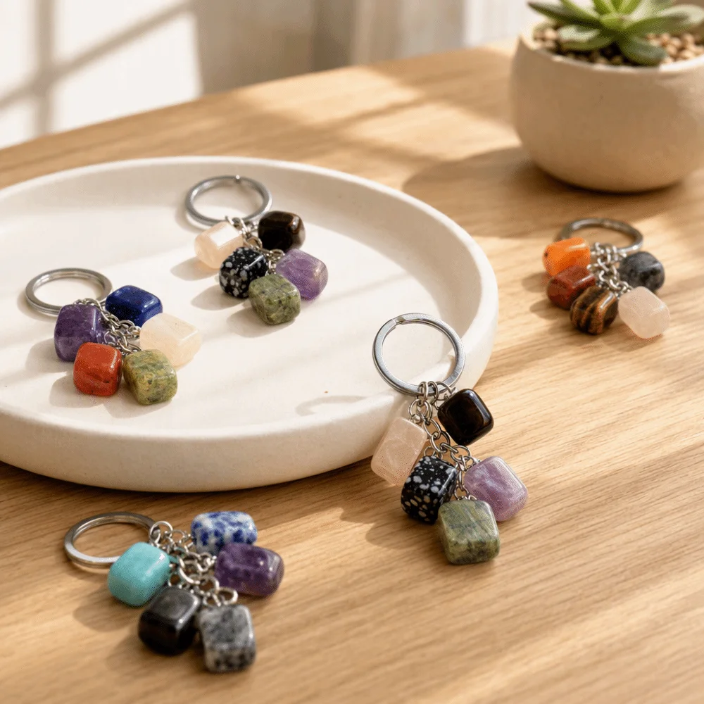 Favor Stone 12 Constellation Keychain Polished Alloy Birthstone Key Pendant Lightweight Zodiac Astrology Keyring Women Men