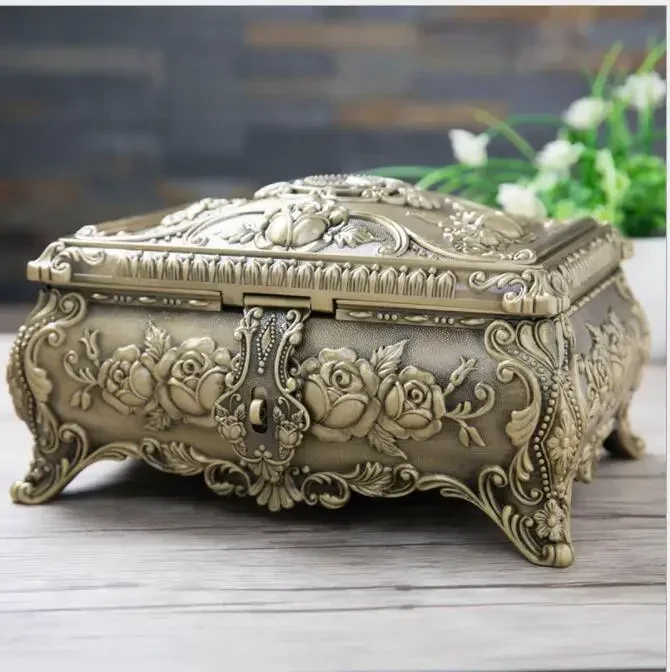 

28X22cm Large volume double layers bronze metal jewelry box organizer box for makeup organizer metal tin box Z162