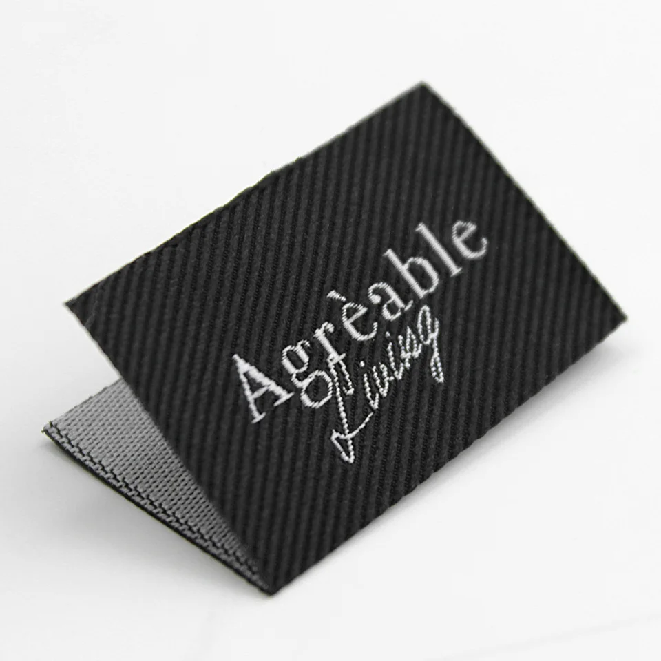 Wholesale Custom Brand LOGO Central Fold Woven Label for Clothing High Density Damask Fabric Tags Sewing Garment Accessories