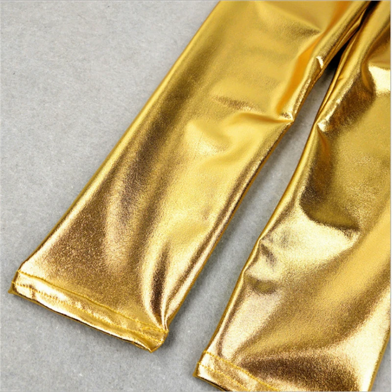 Kids Girl Leggings Elastic 2-12Y Pants Skinny Gold kids Metal Color Fuax Leather Baby Pents Leggings for Performances Costumes