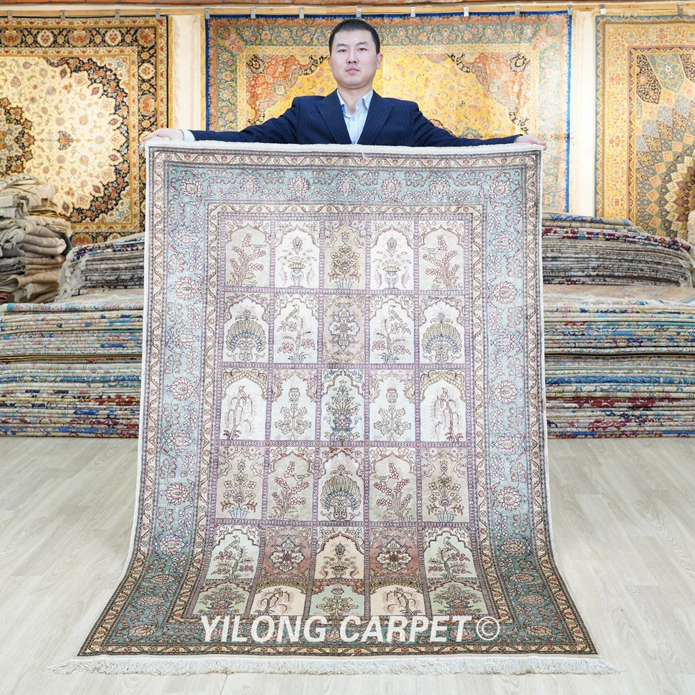 

122x183cm Four Seasons Garden Design Silk Carpet Handmade Nanyang Rug (YJH261A)