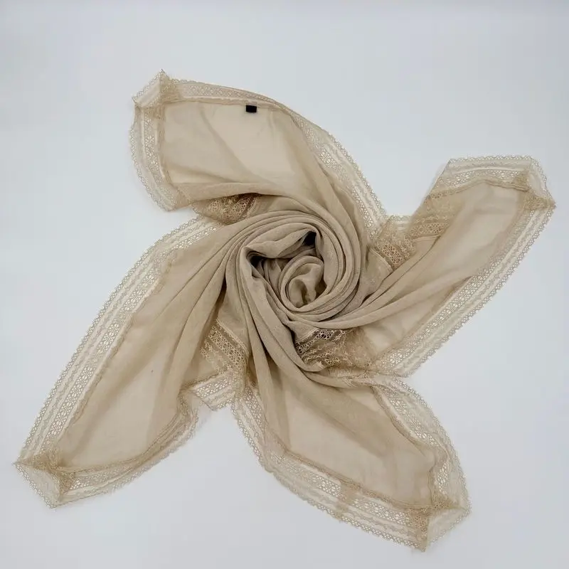 Summer Thin Lace Cotton Linen Scarf Solid Color Breathable Shawl Headscarf Unisex Sunscreen Long Scarf 100x100cm