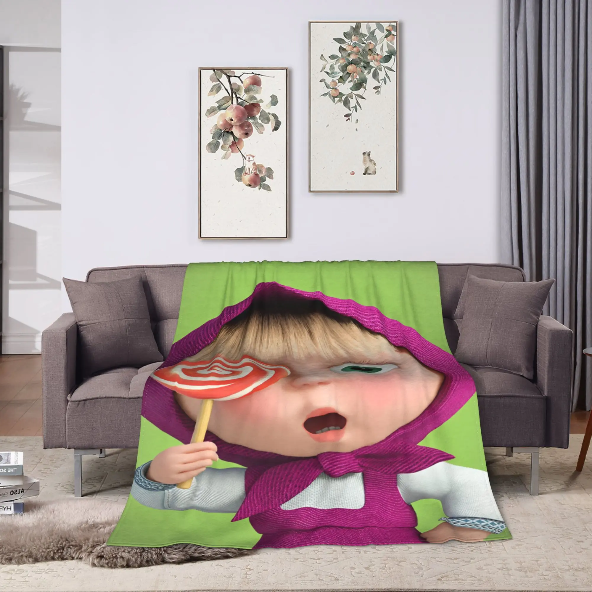 M-Mashas and B-Bears Lollipop Girl Plush Blanket Kids Adult  Flannel Bedding Throws For Couch Bed Super Warm Bedspread Gift