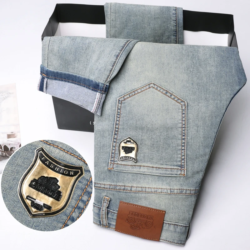 2024 Spring and Summer New Men's Slim-Fitting Small Straight Jeans Men's Stretch Slim Fit All-Match Street Trendy Casual Pants